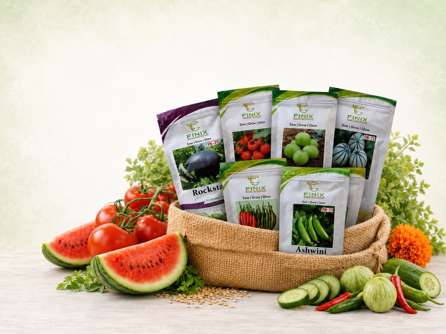 Premium F1 hybrid vegetable and fruit seeds for Indian farmers by Finix Genetics