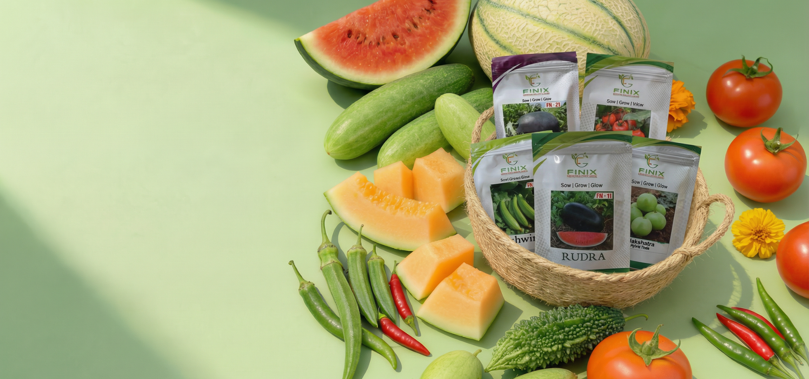 Premium F1 hybrid vegetable and fruit seeds for Indian farmers by Finix Genetics